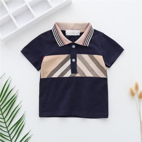 New 2021 summer fashion brand style kids clothes boys girls cotton plaid striped short-sleeved t-shirt tops 1-5 years
