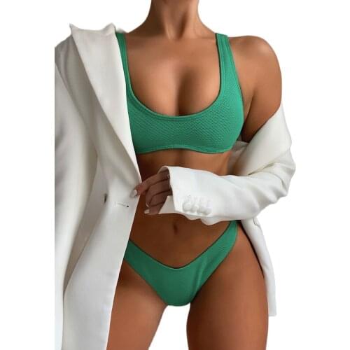 2021 New Green Bandeau Bikini Set Swimsuit Female Push Up Swimwear Women Brazilian High Cut Buqinis Bathing Suit