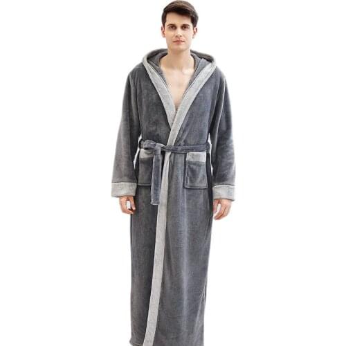 2020 Winter New Bathrobe For Men Plus Velvet Thicken Warm Robes Plus Size Long Dressing Gown Simple Lace Up Bath Rob Sleepwear