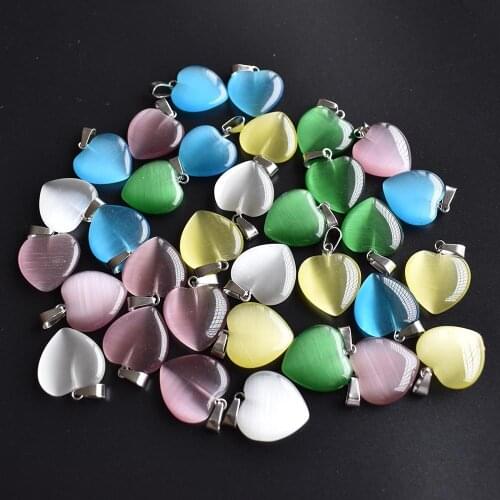 New beautiful synthetic cats eye stone mixed heart shape pendants 20mm for DIY jewelry making 50pcs/lot Wholesale Free shipping