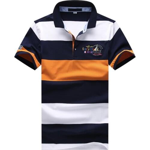 Wholesale Brand Clothing Men Smart Casual Shark t shirt Embroidery Lapel Striped shirts 2020 Summer Short Sleeve t-shirt men