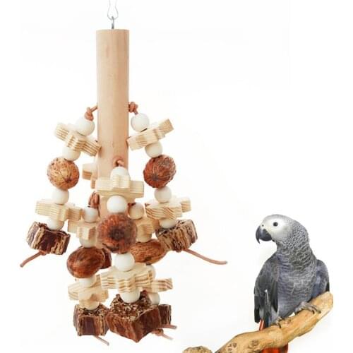 Natural Wooden Parrot Biting Toy Bird Cage Hanging Swing Toys Parakeet Pigeon Resistant Bite Chewing Toy Pet Birds Accessories