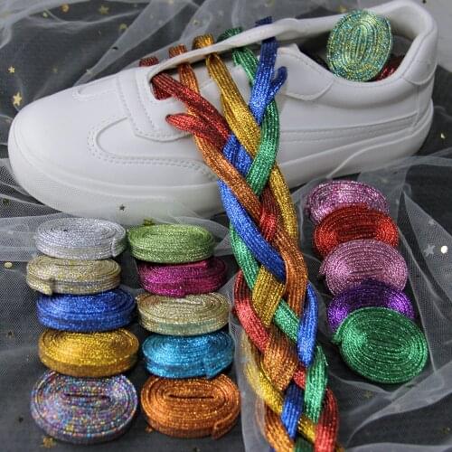 2020 New Flat Shoelaces Colorful Glitter Shoelaces Metallic Metallic Shoe Laces 110CM Running Shoelaces for Shoes