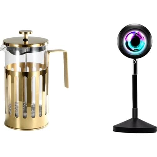 Sunset Lamp Projector Rainbow Projection Lamp LED Night Light & 1000Ml French Press Coffee Pot