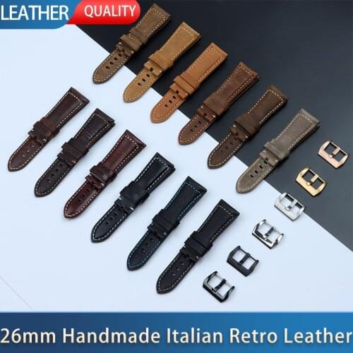 26mm Handmade Italian Retro Brown Vintage Genuine Real eather Watchband Replace For Panerai Strap 45mm 47mm Dial Watch Band