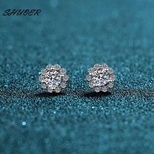 Classic 925 Sterling Silver Brilliant Cut Pass Diamond Tester 0.5 Carat D Color Moissanite Round Snowflake Stud Earrings Jewelry