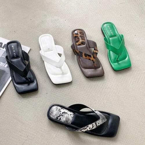 Women Flip Flop 2021 Summer Home Slippers Fashion Snake Pattern Square Toe Shoes Lady Casual Leopard Sandals Slide House Slipper