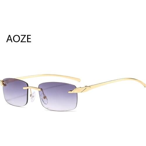 AOZE 2020 Vintage brand designer without hoop rectangle cheetah sunglasses feminine candy colors lens clear unisex sunglasses