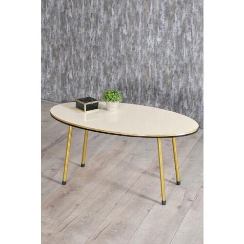 Medium Coffee Table Cream Ellipse Metal Foot Double Gold leg coffee table