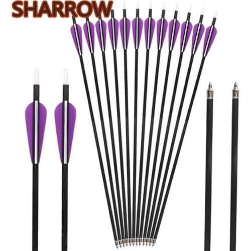12/24Pcs 30" Archery Carbon Arrow Spine 500 Arrows Mix Carbon With Broadhead For Outdoor Shooting Targeting Practice Accessories