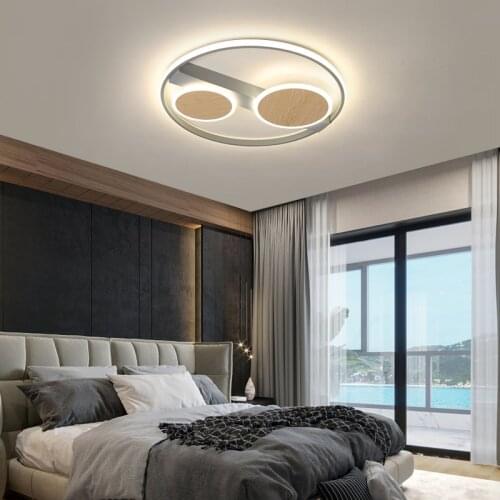 Round Ceiling Lamp for Living Room Bedroom Study Room Nordic Simple Modern Wooden Warm Ceiling Lamp Surface Mounted 110V 220V