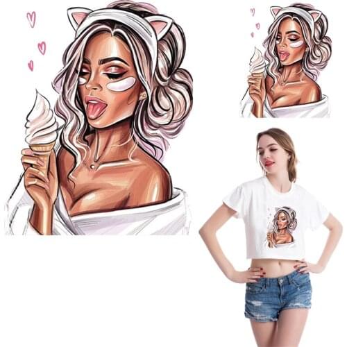 Pulaqi Russian Girls Thermal Stickers On Clothes Iron On Transfer Patches For Clothing Fashion Girls Clothing T-shirt Applique