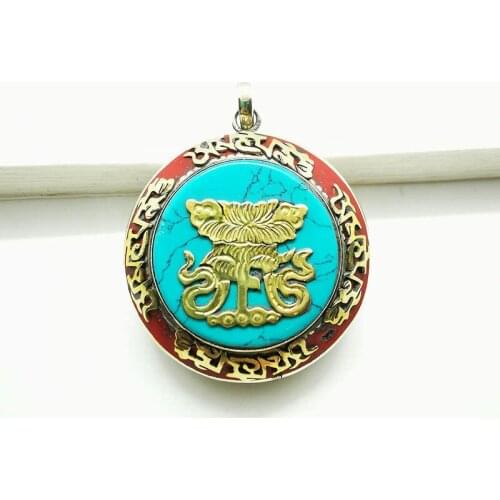 TGB018 Tibetan White Metal Copper Snail/Dahine Shankha Amulet prayer box 38mm Nepal Stone Ghau amulets pendant Tibet jewel