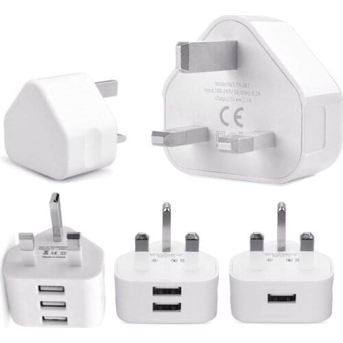 Universal Usb Uk Plug 3 Pin Wall Charger Adapter With Usb Ports Travel Charger Charging For Phone Ipad(2 Port)