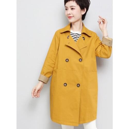 Large Size Loose Windbreakers Womens 2021 Spring Autumn Middle-aged New Casual Trench Coat Female Long Double-breasted Overcoat