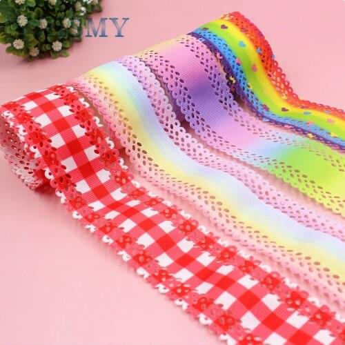 YJHSMY I-19524-1307 ,5yards,hot sale 43mm hollow Flowers solid Grosgrain Ribbons,DIY handmade materials,Clothing accessories