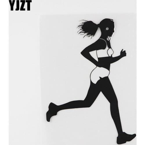 YJZT 10.3CMX14.7CM Creative Running Girl Music Sports Vinyl Car Sticker Black/Silver 8A-0827