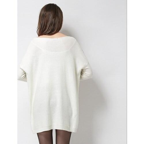 High Quality Women Fashion 2020 Elegant Pullovers Sweater Sex Slash Neck Long Sleeve Tops Female Loose Sweaters LX1842