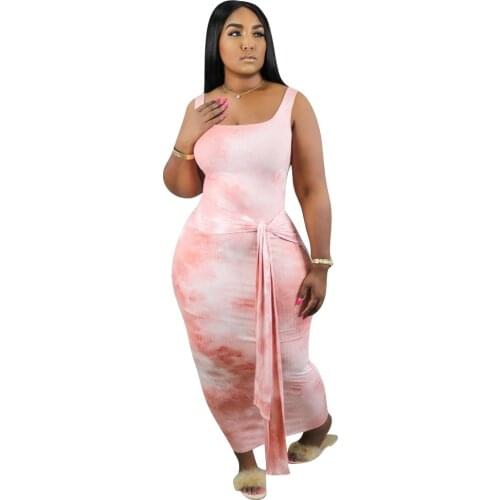 S-4XL Womens Casual Dress Sleeveless Sexy Vintage Tie Dye Sundress Beach Boho Bodycon Maxi Long Dress