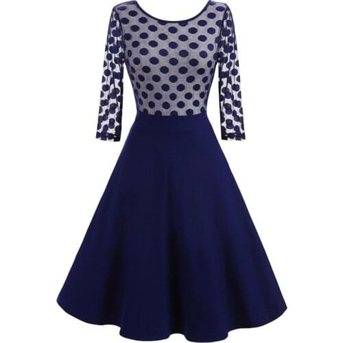 2021 New Women Dress Retro Wave Point Hollowed Out Temperament Slim Dress Fit And Flare Long Sleeves Dot Print Dress Femme Robe