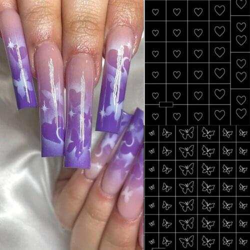 1pcs butterfly Heart Nail Art Airbrush Stencils Sticker Decals decoraciones For Trendy Salon Manicure nail Supply equipment