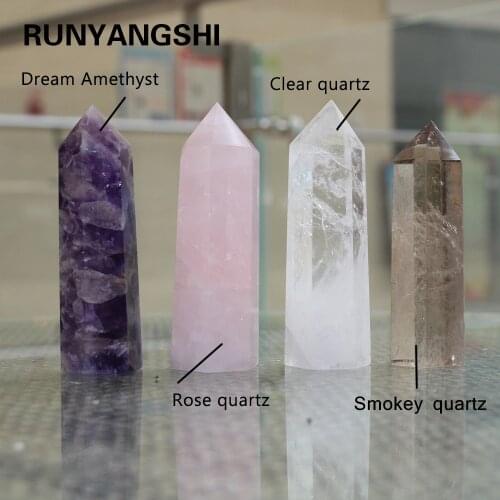 100% Natural Crystal Prism Six Prism Single Point Magic Wand rose quartz .clear quartz .smokey quartz.amethyst 10-11cm