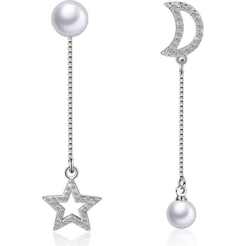 2020 Brand Bride Earrings Star Moon Fashion Jewelry Pearl CZ Crystal Long Earrings For Women Wedding Party Brincos