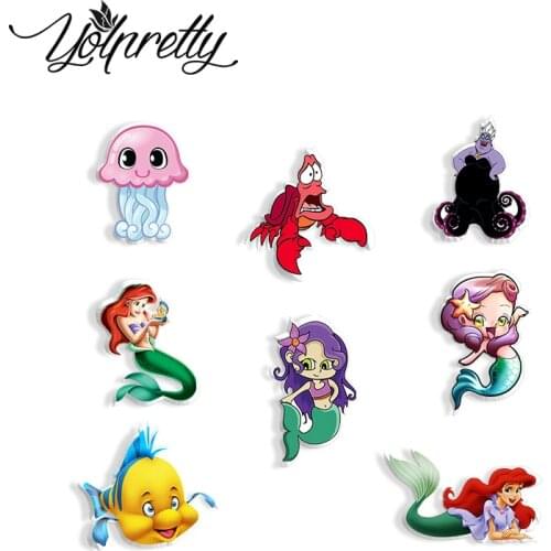 2021 Little Mermaid Ariel Cartoon Acrylic Brooch Jewelry Resin Epoxy Acrylic Badge
