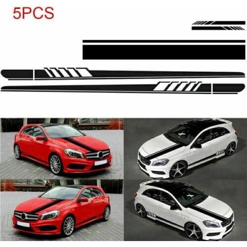 5PCS Universal Side Skirt Mirror Hood Vinyl Stripe Decal Car SUV Cover Sticker Rearview Graphic For Audi BMW Styling Accessories