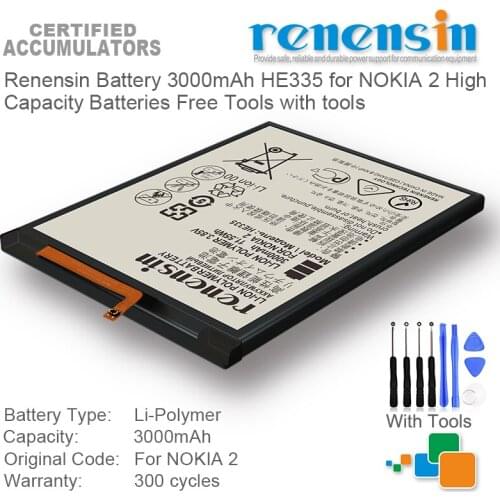 Renensin Battery 3000mAh HE335 for NOKIA 2 High Capacity Batteries Free Tools with tools
