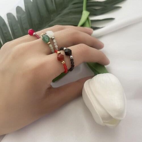 Bohemian Handmade Beaded Rings Wedding Multi Color Fashion Hand Jewelry Natural Stone Women Ring Stretchy Party Gifst Wholesale