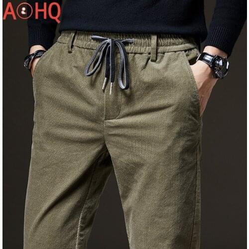 Elastic Waist Trousers Straight Slim Casual Mens Pants Clothing Corduroy Pants Men 2021 Spring