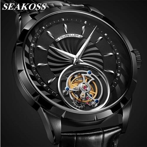 2021 Luxury Mechanical Watch Original True Tourbillon Mens Manual Winding Movement Men Watches Luminous Sapphire Leather Clock