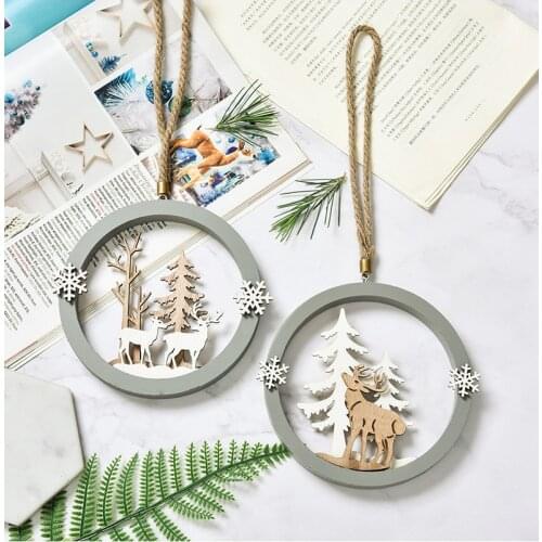 Santa Claus Deer New Year Natural Wood Christmas Tree Ornaments Pendant Hanging Gifts Xmas Decor for Home Party Decorations 2019
