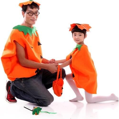 Kid Adult Pumpkin Fairy Costumes Unisex Hat Cloak 2Pcs Set Orangeent Halloween Cosplay Parent-Child Outfit Disguise For Carnival