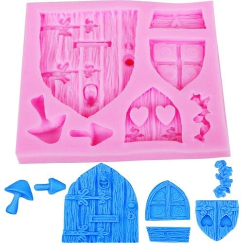 Mushroom Window Door Fondant Mold Chocolate Baking Tool Fairy Tale Cottage Silicone Mold 3D Cake Chocolate Ice Mold Decorations