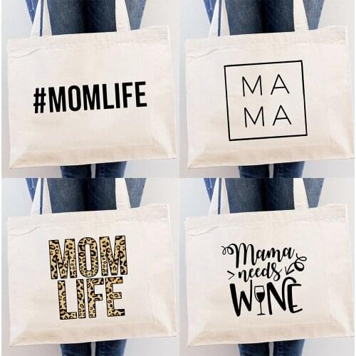 Ladies Mom Life Canvas Shopping Bags Fashion Tote Shoulder Bags Lady Casual Totes Handbag Eco Shopper Bags Grocery Gift Femme