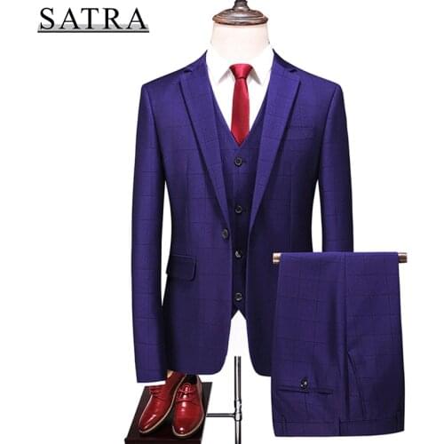 Satra 2021 New Arrival High Quality Three-piece Male Casual Business Plaid Suit , Mens Fashion Boutique Plaid Dress Suit