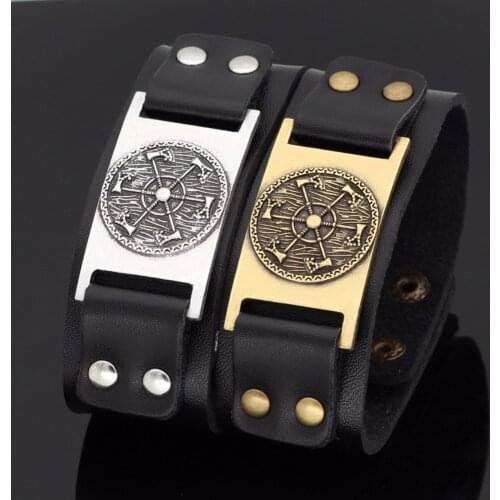 Viking axe Odin logo Leather Bracelet Slavic Mythology Classic Cuff Bangles for Men Vintage Jewelry