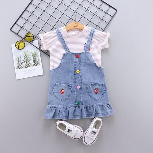 Summer Newborn Baby Girl Sports Striped T-Shirt + Overalls Suit Casual Home Wear 2-Piece Set 1-3 Years Old