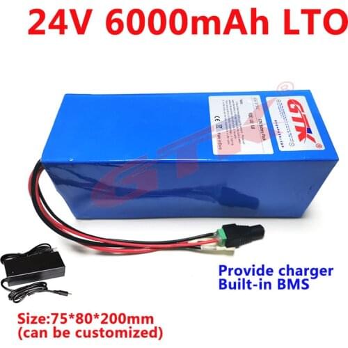 GTK Lithium titanate 24v 6000mAh LTO battery 20000 cyclelife 6Ah for electric bike scooter Childrens car skateboard +2A Charger