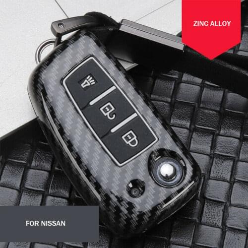 Carbon Fiber Alloy Metal Car Key Fob Case Cover Bag For Nissan Rogue 14-19 Accessories