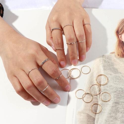 Fashion 10Pcs/Set Korean Version Joint Ring Tide Combination Tail Rings Different Size From 1.4CM-1.8CM