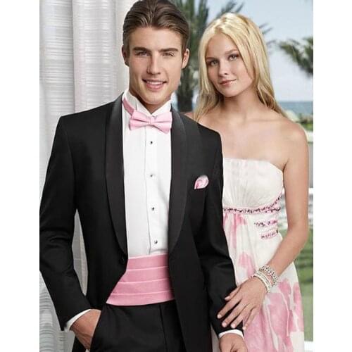 Fashion Mens Suits Groom Tuxedos Groomsmen Wedding Party Dinner Best Man Suits Blazer (Jacket+Pants+Girdle+Bow Tie) NO:1385