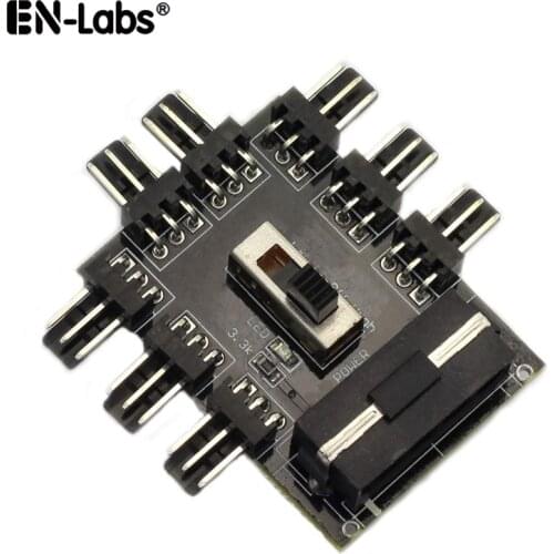 Molex 4pin IDE or SATA to 8 Channel 3 pin 12V Case Fan Hub Splitter PCB Adpater w/ High Low 2 Level Fan Speed Switch Controller