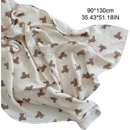 P31B Baby Muslin 2/3 Layers Swaddle Wrapped Blanket Stroller Cover Blanket Bear Print Sleeping Bag Infants Bath Towel