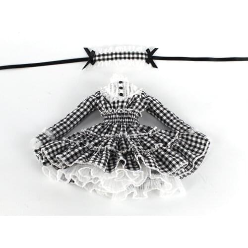 Clothes for 1/4 BJD 45cm Outfit Grid printed white and black Lace Dress Joint Body Free Shipping