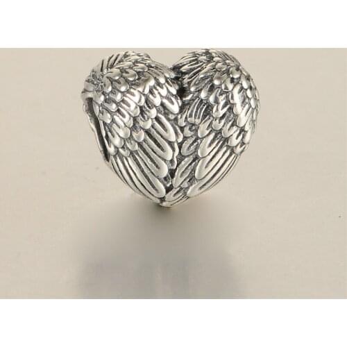 Angelic Feathers Heart Charm Beads Silver 925 Jewelry Fit European Silver Charm Bracelets For Women & Men Jewelry