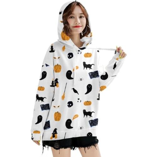 Oversize Casual Hoodies Women Halloween Lantern Ghost Pumpkin Shirt Face Costume Female Long Sleeves Tops Pullover Sweatshirt