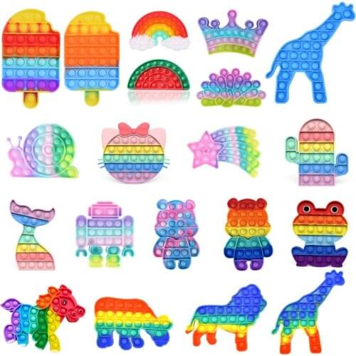 Push Bubble Sensory Toy Autism Needs Squishy Stress Reliever Toys Kids Adult Antistress Fidget Strawberry Pineapple Rainbow Toys
